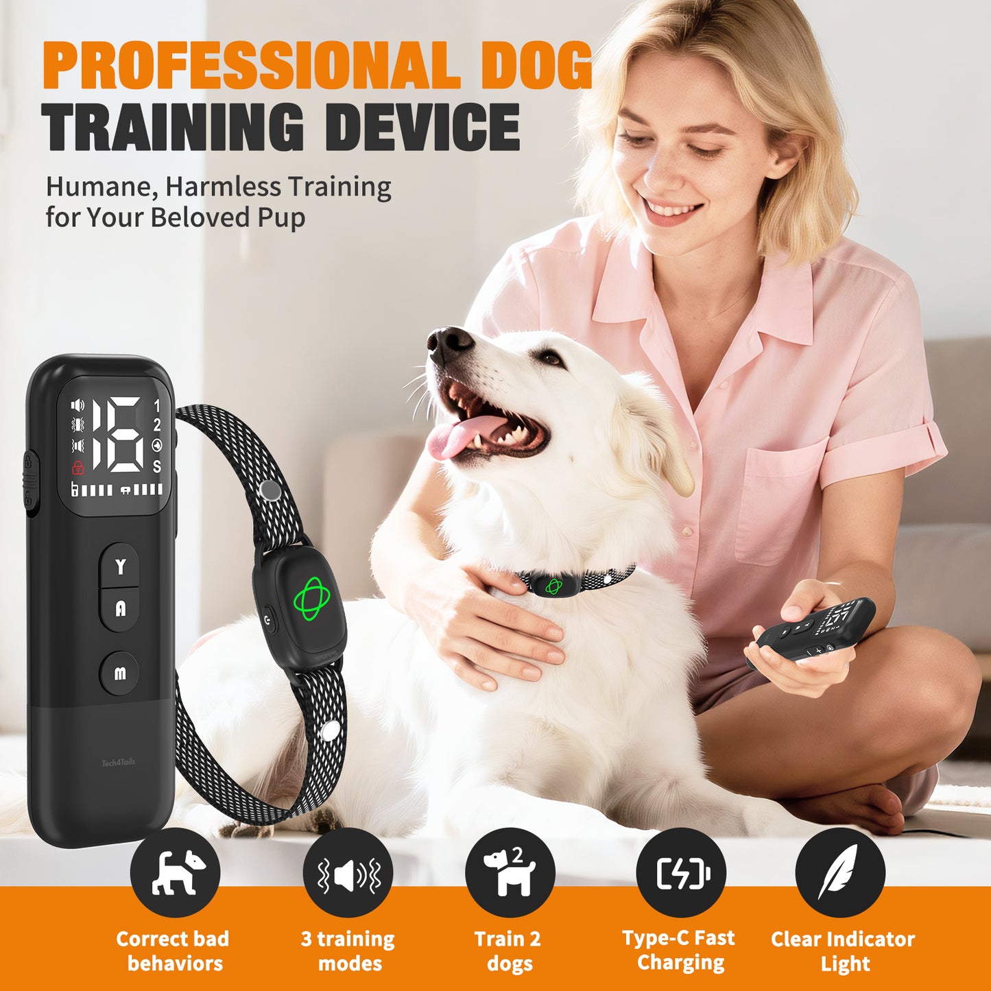 2-in-1 Anti Bark Collar & Remote Training (No Shock)